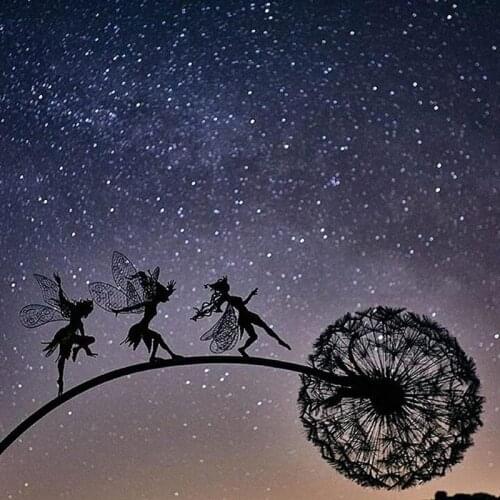 Garden Figures Flower Fairy Garden Miniature Sculptures Decor Metal Garden Yard Ornaments Stake Fairies Dandelions Dance Arts