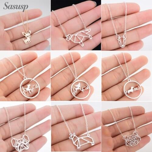 Sasusp Cute Stainless Steel Dog Pendant Necklace Women Men Kids Animal German Shepherd Chain Necklaces Friendship Gift 2019