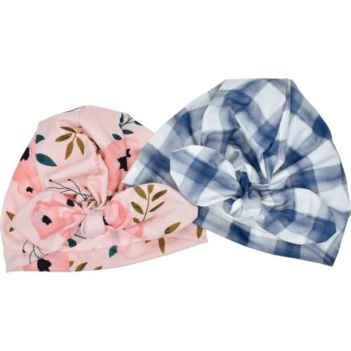 Baby Floral Print Hats Newborn Beanies Child Indian Cap Toddler Cotton Rabbit ears Hat Girls Turban Infant Headwrap Kid Headband