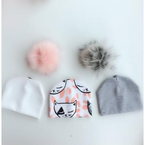 3 piece /set newborn baby animal cat childrens hat with faux fur pom pom photograph props stuff for boy and girls born set kids