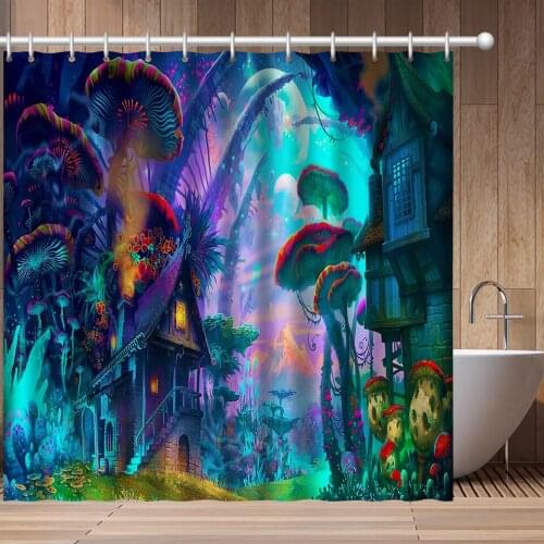 Summer Shower Curtains 3D Magic mushroom Waterproof Polyester Decorative Bathroom Curtains Set Home Washable Printed Dropship