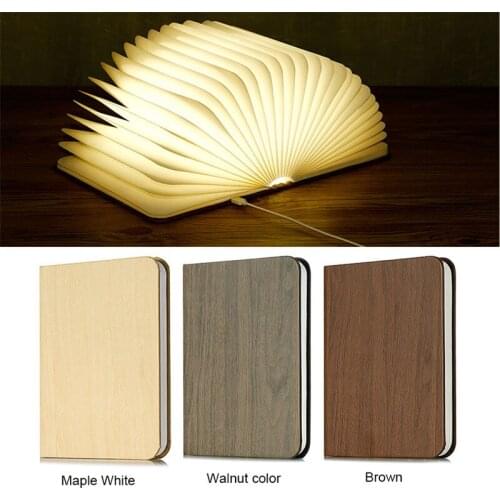 Foldable Book Light Table LED Paper Wooden Book Lantern Night Shaped USB Recharge 5V Folding Book Light for Bedside Desk Lamp