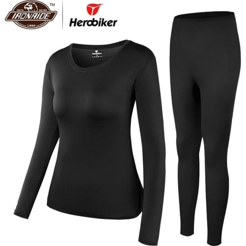 Herobiker Women Fleece Lined Thermal Underwear Set Winter Elastic Motorcycle Skiing Warm Long Johns Shirts & Tops Bottom Suit