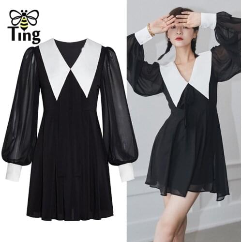 Tingfly Women Fashion Clothes Peter Pan Collar Sweet Girl Mini Short Dress Black Casual Street Vestidos Chic Lady Robes Zaful