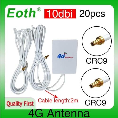 20pcs 3G 4G LTE Antenna 10dbi with CRC9 male Connector External Pannel Antena 2m cable for Huawei LTE Router modem avec antenne