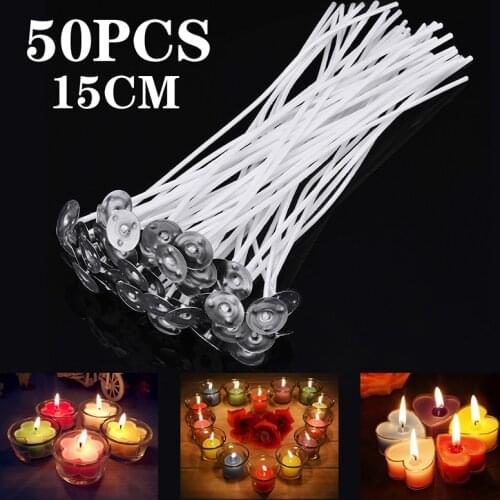 50Pcs Candle Wax Cotton Core White Pre-waxed Smokeless Candle 15cm Cotton Candle Core For Birthday Candle Making Accessories