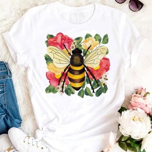 Women Summer Flower Floral Bee Cute 90s 2021 Trend Cartoon Clothes Tshirts Fashion Stylish T Top Lady Print Sweet Tee T-Shirt