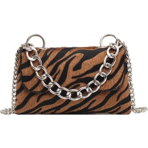 Women Shoulder Bags Vintage Chic Chain Flap Over Crossbody Bag Zebra Stripes Travel Handbag Girls Messenger Bags 2021 New Fashio