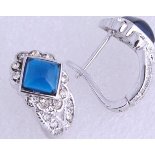 Love Monologue Noble Blue & White Crystal Silver Color Hoop Earrings for Women Free Gift Bag J0618