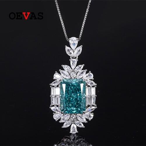 OEVAS 100% 925 Sterling Silver 18 Carat Mint Green Yellow High Carbon Diamond Pendant Necklace For Women Sparkling Fine Jewelry