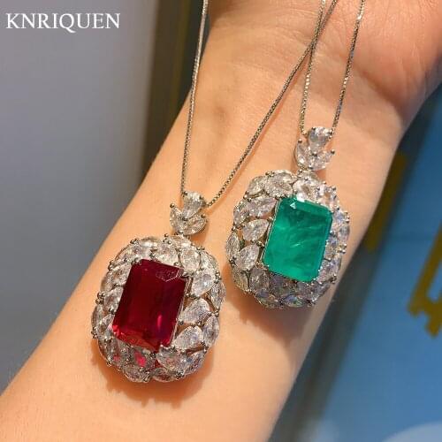 Vintage 925 Sterling Silver 12*16mm Ruby Emerald High Carbon Diamond Pendant Necklace for Women Charms Party Fine Jewelry Gift