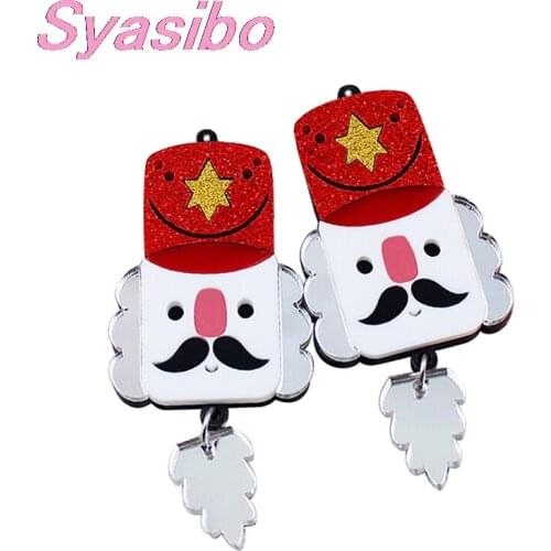 1pair) AC1807-Nutcracker For Earrings - Christmas Jewelry Glitter Mirror Color- Acrylic Toy Soldier Jewellery