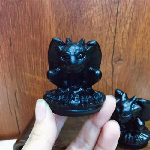 1PC Natural Stone Black Obsidian Handmade Carved Gargoyle Statue Craft Figurine Powerful Statue For Home Decoration Gift