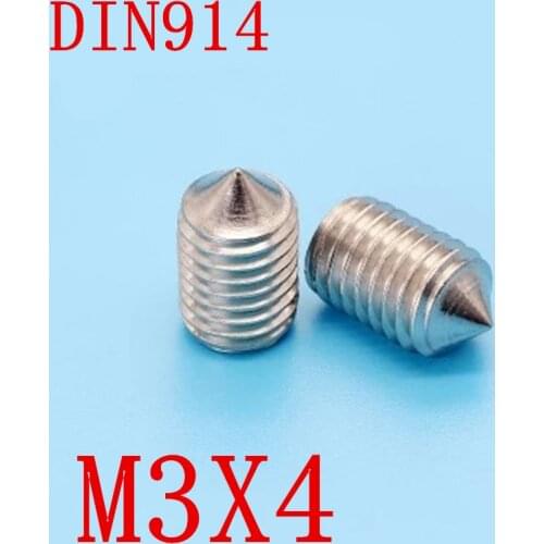 1000pc DIN914 m3x4 M3*4 Stainless Steel Metric Thread Grub Screws Cone Point Hexagon Socket Set Screws Headless