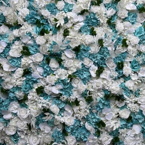 3D Artificial Flowers Wall Panel Wedding Decoration Fake Flower Tiffany Blue Rose Wall Wedding backdrop Runners Home Decor