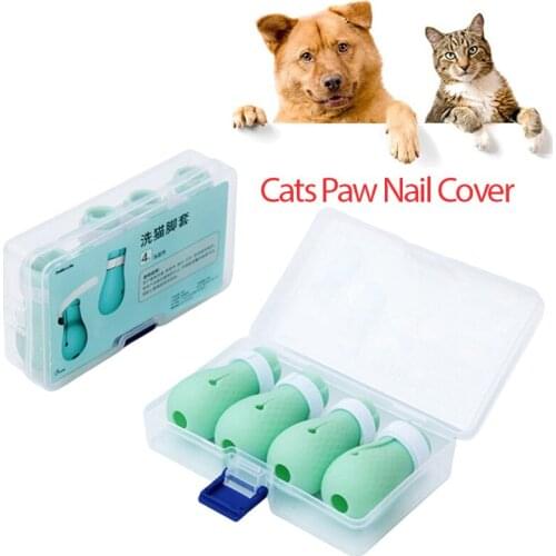 4pcs Pet Grooming Supplies Adjustable Cats Paw Nail Cover Protector for Bath Soft Silicone Anti-Scratch Cat Shoes Kitten Boots