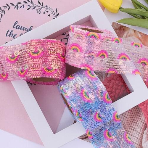 5 meters/lot Rainbow Sequins Embroidered Organza Ribbon DIY Bow Headwear Accessories Gift Bouquet Bow Packaging Clothes Trims