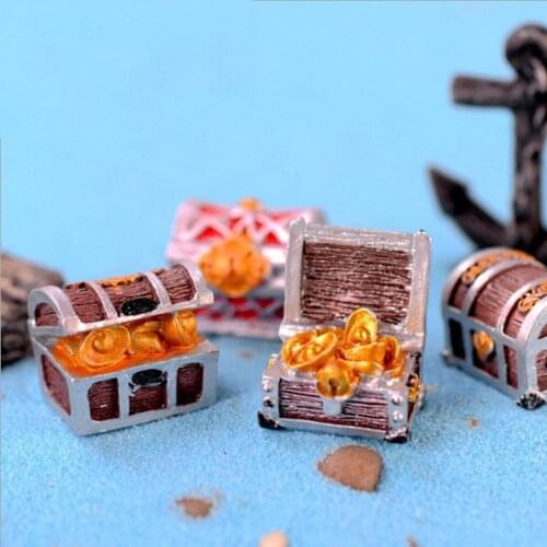 Aquarium Landscape Ornament Mini Treasure Chest Box Antique Creative Fish Tank Pirate Gold Coins Sea Ornaments Resin Crafts