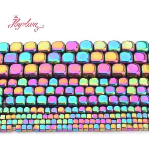 2/3/4/6mm Natural Hematite Multicolor Cube Smooth Loose Stone Beads For DIY Necklace Bracelt Jewelry Making 15" Free Shipping