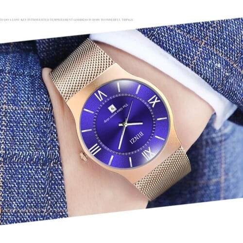 Business Quartz Masculine Male Clock relojes Watches Fashion Golden Watches Men Mesh Steel Brand Wrist Watch Ultra-thin Watches