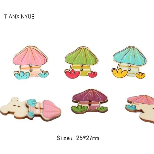 TIANXINYUE mushroom house Button Scrapbooking Random color Two Holes wooden Buttons,DIY Clothing Accessories