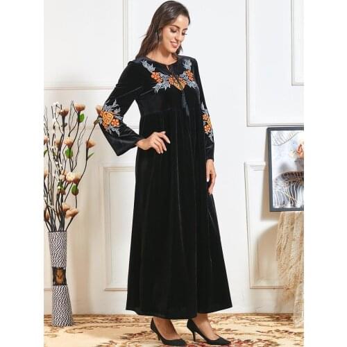 Elegant Velvet Muslim Dress Women Winter Moroccan Kaftan Kimono Jubah Long Robe Abaya Islamic Clothing Turkey Hijab Arabic Dress
