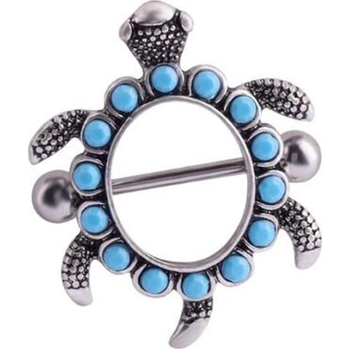 2 pc Stainless steel xuben jewelry Personality new blue ring nipple jewelry supply turtle style nail piercing have rod