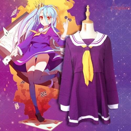 No game no life cosplay Shiro costume halloween women clothes carival dress wigs sailor suit Japanese school uniform full set