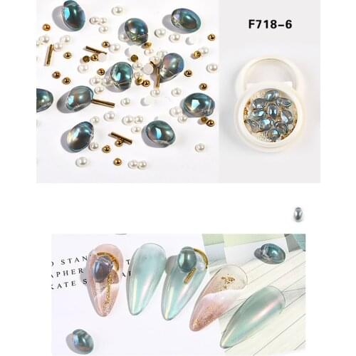 10 Candy Colors Rhinestones Crystal Gold Beads Mixed Nails Art Decoration 3D Nail Art Rhinestones DIY Mermai Round Glass Jewelry