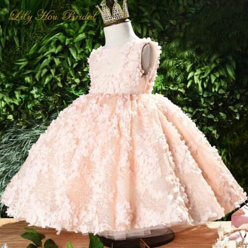 Floral Lace Kids Wedding Dresses Puffy Tutu Baby Girl Lovely Birthday Party Festival Formal Gowns