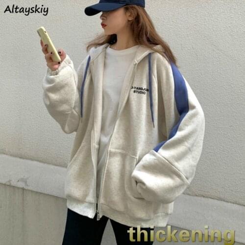 Jackets Women Loose Thickening Printed Zipper Pockets Korean Style Chic Casual Autumn Retro Students Daily Womens Streetwear New