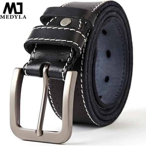 MEDYLA genuine leather men high quality black belt with buckle for jeans leather cowhide casual belts business re