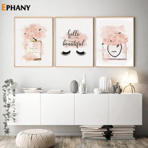 Fashion Art Poster Pink Rose Perfume Canvas Print Wall Painting Beauty Salon Girls Room Decoration Decarative Picture Home Decor
