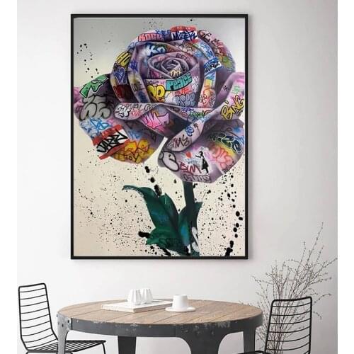Modular Canvas Pictures Graffiti Poster Printings Painting Rose Flowers Home Decor Wall Art of Love No Framework For Living Room