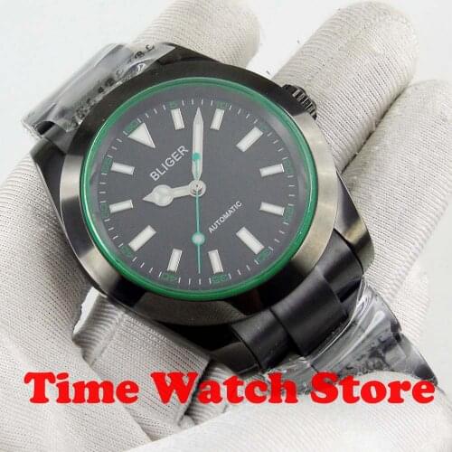 Bliger 40mm genuine Miyota8215 NH35A Automatic wristwatch for men oyster bracelet black dial luminous sapphire crystal PVD