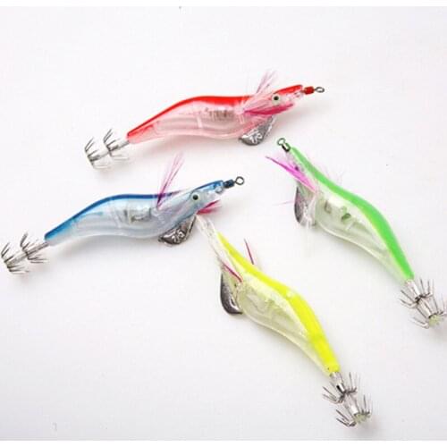 Brand New 4pcs/set 4colors 10cm Plastic Shrimp Squid Flashing LED Light Squid Jig Fishing Lure Prawn Tackle Hooks Catching Squid