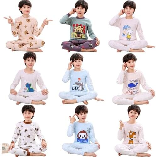 2021 Spring New Childrens Clothing Girls Long-Sleeved Trousers Cotton Autumn Home Clothes Boys Cute Boys Two-Piece Suit