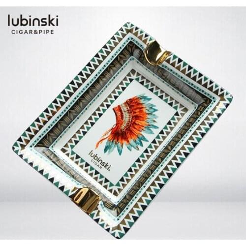LUBINSKI Professional Ceramic Cigar Ashtray 2 Size Holder 1 Ash Slot Cigar Cigarette For COHIBA Cigars Ashtrays W/Gift Box