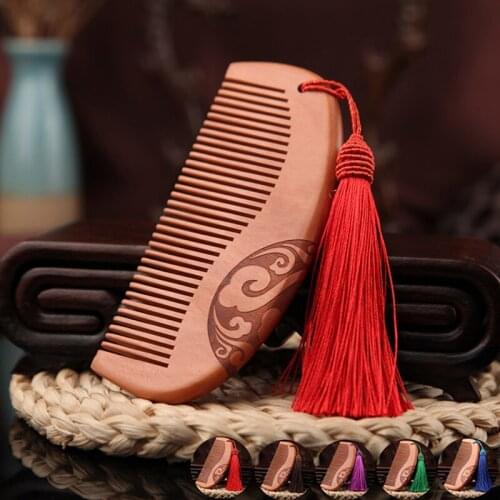 Thickened Boutique Old Mahogany Carved Comb Anti-static Anti-hair Loss Hair Combs Double-sided Comb Peach Wooden Hair Comb