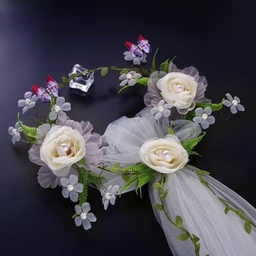 Romantic Korean Bridal Headdress, Purple Red Butterfly Flower Bud Headdress, Seaside Photo Studio, Wedding Dress Accessories