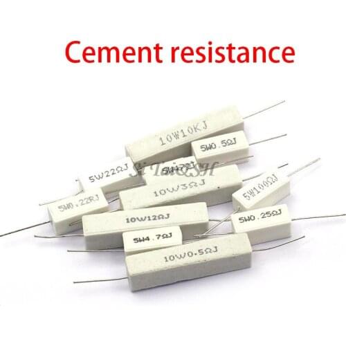 10pcs 5W 10W BPR56 cement resistance 0.1R ~ 10k ohm 0.33R 1R 10R 100R 0.22, 0.33 1 10 100 1K 10K ohm cement resistance