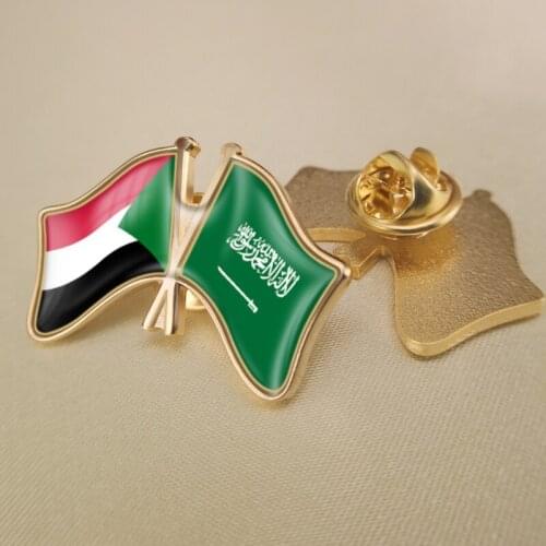 Sudan and Saudi Arabia Crossed Double Friendship Flags Lapel Pins Brooch Badges