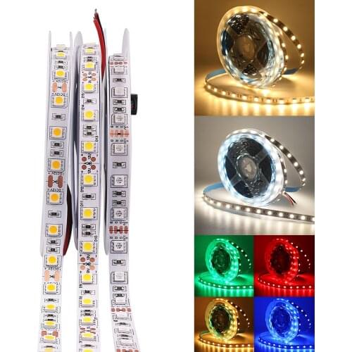 RGB LED Strip Tape Light 5M 12V 5050 Flex Led Ribbon Lights Nightlights Tape Lamp RGB/White/Warm White/Natural White 10mm PCB