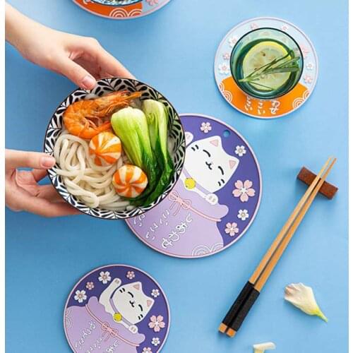 Cartoon Thermal Insulation Pad Cat Pattern PVC Soft Rubber Anti Scalding Anti Slip Dining Pad Coaster Japanese Kitchen Supplies