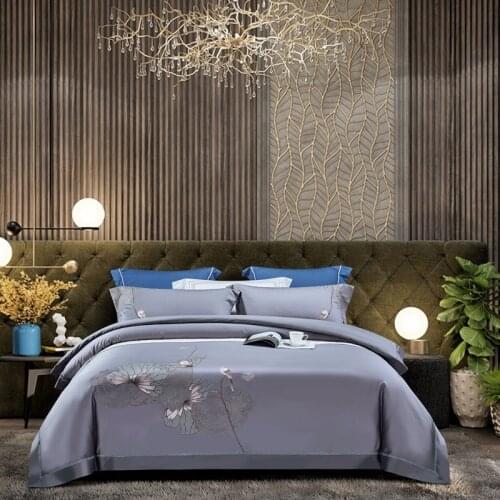 Vintage Chic Embroidery Bedding set Premium 1000TCEgyptian Cotton Soft Duvet Cover Set Bedlinen Sheet Pillowcase Queen King 4Pcs
