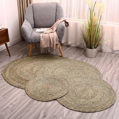 Waterweed Woven Area Rugs Hand-woven Circular Floor Mats For Living Room Coffee Table Carpet Bedroom Straw Carpet