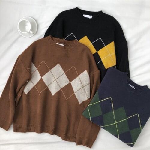 Knit Sweaters Women Pullover Brown Top Lingge Autumn Winter Harajuku Clothes Oversized Loose New Casual Mujer 2021 Streetwear