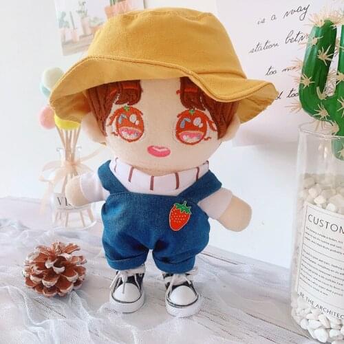Yellow 20cm Doll Outfit Plush Dolls Clothes shirt Fisherman hat Stuffed Toys Dolls Accessories for Korea Kpop EXO Idol Dolls