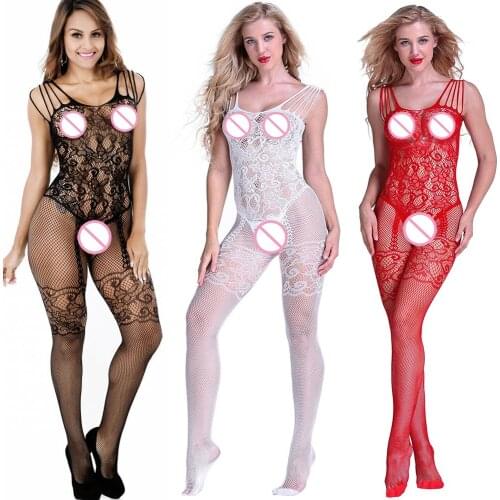 Women Sexy Lace Fishnet Bodystockings One Piece Lingerie Bodysuit Crotch Hollow Cut-Out Nightwear for Romantic Date,Role Play