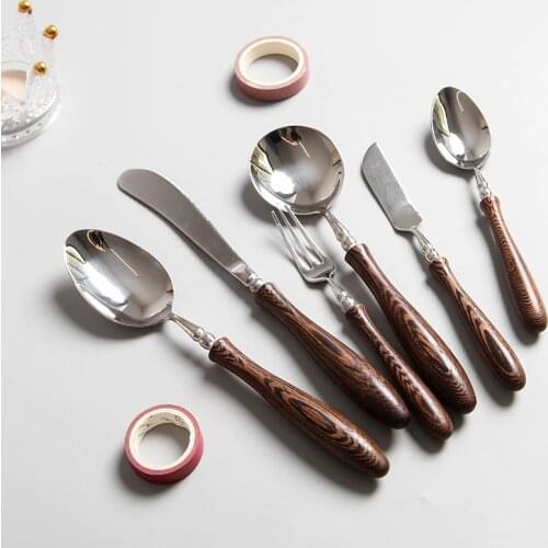 1Set/4 PCS Wooden Handle Cutlery Set Top Quality Stainless Steel Dinner Fork Knife Tablespoon Dinnerware Western Tableware Sets